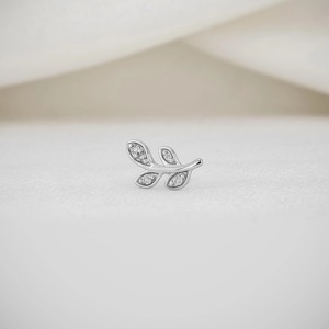 Single 14K Solid Gold Lab Grown Diamond Pave Leaf Stud <b>Earrings</b> Unique Design Minimalist Wedding Elegant Jewelry for Women - Product Image 5