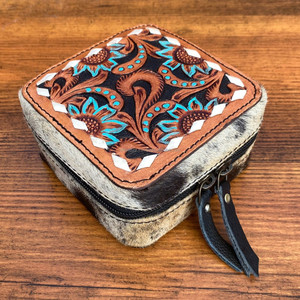 Boîte de transport en cuir usiné à la main personnalisée avec fermeture éclair Boîte de rangement de bijoux portable avec miroir Étui de voyage en cuir de vachette Organisateur de bijoux - Product Image 3