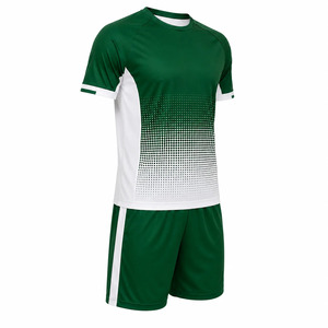 Ensemble d'uniformes de football pour hommes, vert et blanc dégradé, sublimé, manches courtes, shorts à taille élastique, col rond, évacuation de l'humidité - Product Image 6
