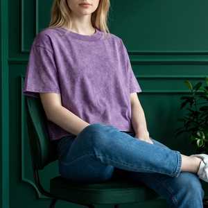 T-shirt en molleton de coton pour femme, col rond, manches courtes, coupe ample, séchage rapide, 220g, style décontracté, toutes saisons - Product Image 6