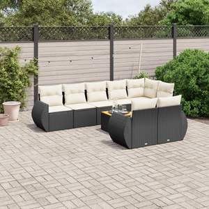 Ensemble de canapés de jardin noirs en rotin PE, mobilier d'extérieur, coussins imperméables, design contemporain - Product Image 3