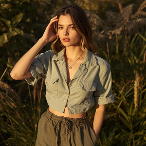 Women’s 3 Piece Summer <b>Set</b> Cotton Button Top T-Shirt and Shorts <b>Modest</b> Outdoor Outfit with OEM ODM Customization - Product Image 6