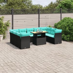 Juego de sofás de patio de ratán sintético negro de 10 piezas con cojines, conjuntos de jardín - Product Image 1