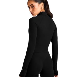 Women's <b>Black</b> <b>Long</b> Sleeve Bodysuit High Neck Fitted Activewear Gym Workout Sports <b>Top</b> Slim Fit Athletic Jumpsuit Custom OEM - Product Image 2