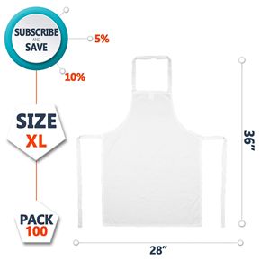 Adult Disposable 28\" X 36\" White <b>Plastic</b> <b>Aprons</b> Pack 100 55 Gsm Polypropylene Waterproof Oil-Resistant Long Ties for Women Men - Product Image 5