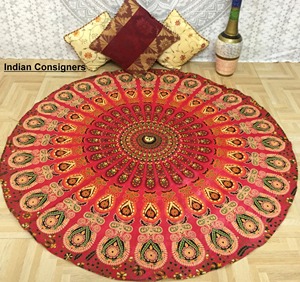 ผ้าแขวนผนังลายมาดานาล่ารูปนกยูงทรงกลมขนาด 49 นิ้ว คุณภาพเยี่ยม ผลิตจากผ้าฝ้าย ใช้เป็นผ้าปูโต๊ะทรงกลม โดยผู้ส่งสินค้าชาวอินเดีย - Product Image 3