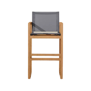 Mid-Century Modern Solid Teak Outdoor Counter <b>Stool</b> Weatherproof Mesh Back and <b>Seat</b> Durable Armrest For Commercial Use - Product Image 1
