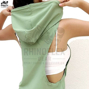 Camiseta sin mangas con capucha para mujer al por mayor, con espalda abierta, para gimnasio, top deportivo con capucha para mujer - Product Image 2