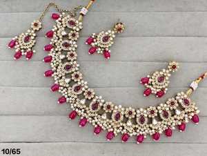 PingBling Emerald Green Kundan Bridal Necklace <b>Set</b> with Matching Earrings, Pearl Drop <b>Indian</b> Wedding Jewelry - Product Image 6