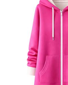 Sweat-shirt à capuche long rose vif pour femme, en polaire, avec poches kangourou, vêtement d'hiver décontracté et chaud, fabrication OEM personnalisée - Product Image 4