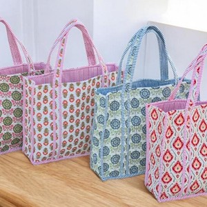 Fashion Floral Cotton <b>Quilted</b> Bohemian <b>Tote</b> <b>Bag</b> with Ruffle Trim Open Closure Two Handles for Shopping Women's Shoulder <b>Bag</b> - Product Image 2