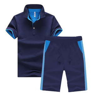 Camisa de Manga Corta Azul Marino para Hombre con Ribete Azul Claro, Corte Regular, Tejido de Punto, 100% Poliéster, Estilo Casual - Product Image 5