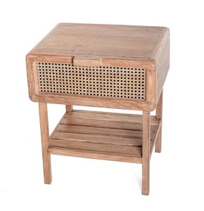 Solid Wood Rattan Cane Handwoven One Drawer Bedside <b>Table</b> Square Nightstand Bedroom <b>Storage</b> <b>Side</b> <b>Table</b> Farmhouse Home Furniture - Product Image 3