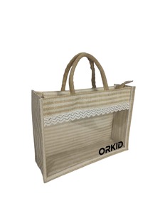 Sac cadeau en jute blanc avec fenêtre transparente, sac fourre-tout en toile de jute réutilisable, emballage de vente au détail, sac à main - Product Image 3