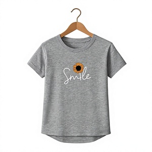 T-shirt gris à col rond pour femme avec imprimé floral pissenlit rose, coupe classique, manches courtes, décontracté, printemps-été, jersey en coton - Product Image 3