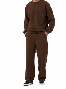 OEM ODM Vêtements de sport pour hommes, vêtements de fitness, vêtements décontractés, survêtement en molleton uni à col rond avec pantalon de survêtement assorti - Product Image 3