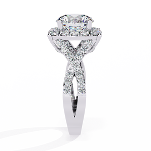 Bague de fiançailles en platine avec diamant rond taille brillant et serti halo, certifiée GIA, style classique pour femme - Product Image 3