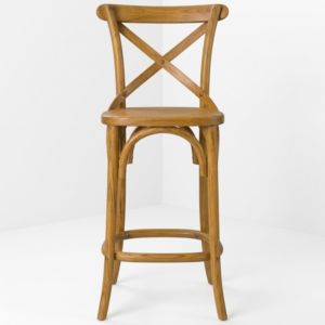 Chaise de bar en teck massif, style bistrot français vintage, dossier en X, tabouret haut avec anneau repose-pieds, pour hôtels de luxe, clubs et fournitures commerciales. - Product Image 3