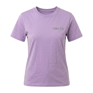 เสื้อยืดผู้หญิงผ้าฝ้ายเรียบ ทรงปกติ แขนสั้น สไตล์ลำลอง รุ่นพื้นฐาน สีม่วงลาเวนเดอร์ รับผลิตแบบ OEM ODM ขายส่ง - Product Image 6