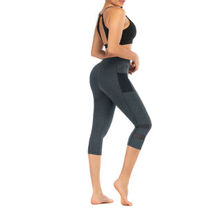 High Waist <b>Capri</b> <b>Leggings</b> Solid Color Knitted Stretch Breathable Compression Quick Dry Sporty Style Women's Activewear - Product Image 1