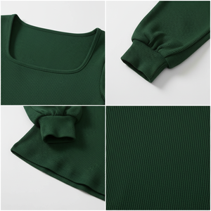 Haut côtelé à col carré et manches longues pour femme, coupe ajustée, personnalisable avec logo et couleur, vente en gros, commande en vrac, marque privée - Product Image 5
