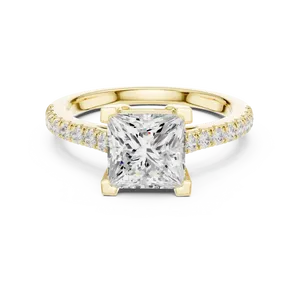 Anillo de Compromiso con Diamante Cultivado en Laboratorio, Corte Princesa de 2 Quilates, Certificado por IGI, con Piedras Laterales, Oro Sólido de 10K, 14K o 18K, Color E, Joyería Fina - Product Image 1