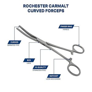 Pinzas Hemostáticas Rochester Carmalt 6.25, Rectas y Curvas, con Dientes Cruzados, Certificación CE para Hospital, Aprobadas por ISO - Product Image 4