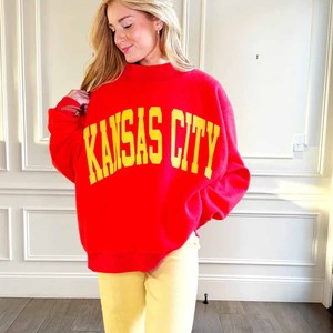 Sweat-shirts en molleton à col rond pour femmes, imprimés, en polyester/coton, respirants et doux, coupe classique, prix de gros Kansas City - Product Image 1
