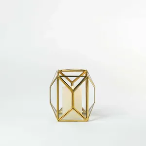 Decorative Black Iron Candle Holder Handmade for Modern Bedroom DecorationGeometric <b>Brass</b> <b>Lantern</b> Glass Candle Holder Home Decor - Product Image 3