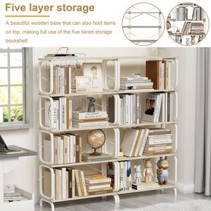 Stile industriale Vintage a 5 livelli grande libreria in metallo bianco con finitura marrone libreria aperta per soggiorno a casa ufficio - Product Image 2