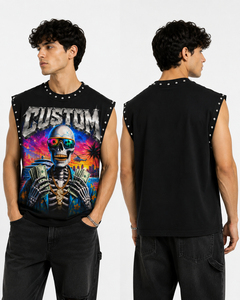 Débardeur Hip Hop Homme Y2K Streetwear à Imprimé Graphique Personnalisé, T-shirt Sans Manches Décontracté avec Rivets et Clous - Product Image 2
