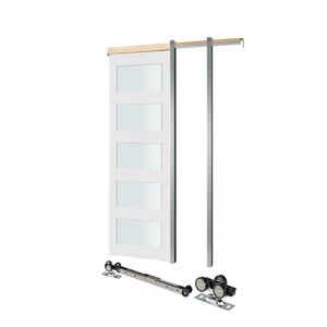 Kit Ferramenta per Porta Scorrevole Singola a Scomparsa 76x203 cm con 5 Vetri Satinati, Materiale Principale Robusto in Legno Massello, MDF e PVC - Product Image 1