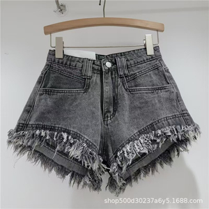Pantalones Cortos de Mezclilla para Mujer, Cintura Alta, con Borlas, Transpirables, Ajustados, Estilo Casual, Rectos, con Bordes Deshilachados, Verano 2024 - Product Image 3