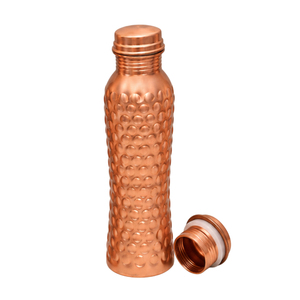 Bouteille d'eau en cuivre pur, artisanale, demi-martelée, flacon ayurvédique, anti-fuite, écologique, récipient en cuivre pour la salle de sport, le bureau et les cadeaux - Product Image 5