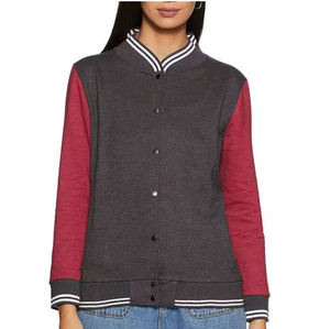 Veste varsity décontractée pour femme avec col et poignets côtelés, offrant confort et un look athlétique intemporel pour un usage quotidien. - Product Image 1