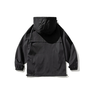 Men's Hooded Windbreaker <b>Jacket</b> Zipper Closure Solid Color Casual Outdoor Wear Autumn Season Polyester Material Loose Fit - Product Image 5