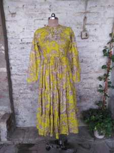 O Neck Cotton Floor Length <b>A</b> <b>LINE</b> <b>Dress</b> Long Sleeves Handblock <b>Pattern</b> Women's Daily Wear Embroidery Pocket Detail - Product Image 4