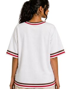 Camiseta Blanca Oversize Personalizada para Mujer, Estilo Casual Holgado de Algodón para Verano, con Ribete en Contraste y Manga Corta, Estilo Urbano - Product Image 2