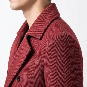 Trench Herringbone Twill Overcoat Winter <b>Warm</b> <b>Coat</b> <b>Men</b> 2026 New Slim Autumn British <b>Men's</b> Long Maroon Long <b>Coats</b> - Product Image 6