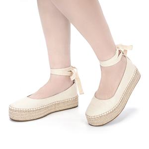 OEM ODM Mujeres Beige con cordones Bailarina Alpargatas Yute Trenza Suela Zapatos planos con EVA Calzado de mujer de Bangladesh - Product Image 6