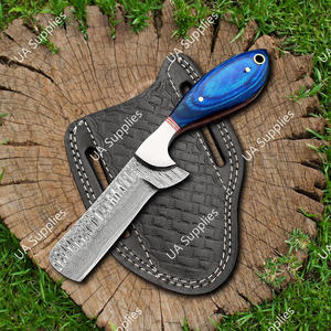 Couteau de survie, de chasse et de camping en acier Damas ultra-affûté, à lame pleine, avec manche en bois Pakka, qualité industrielle, OEM/OBM/ODM, faibles MOQ - Product Image 5