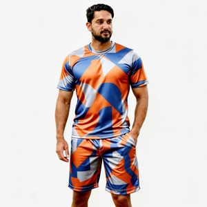 Men's Sporty Geometric Printed T-Shirt And <b>Shorts</b> Set Quick Dry Knitted <b>Polyester</b> Summer Outfit - Product Image 1