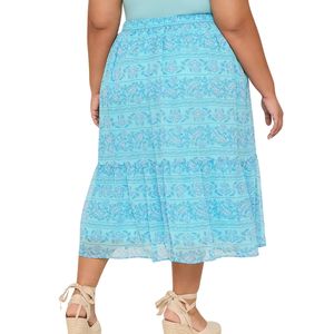 Jupe mi-longue décontractée à rayures pour femmes grande taille, taille haute, respirante, en satin doux, jupe d'été - Product Image 4