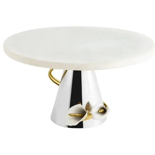 Aluminum Decorative Cake Stand With Marble Top Tables Metal Luxury Wedding Cake Stands