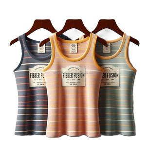 Camisetas sin Mangas con Cuello Redondo para Niñas, 180-220 GSM, Algodón de Punto, Diseños Casuales a Rayas, Camisetas de Verano, Personalizadas con Estampado - Product Image 4