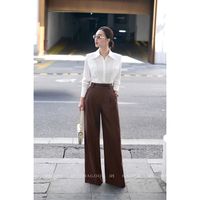 Pantalones de otoño Q717 de cintura alta, pierna ancha, transpirables, holgados, lisos, para mujer, pantalones rectos con cuello vuelto, para oficina y uso diario.