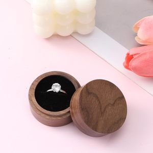 Wooden Ring <b>Box</b> Round <b>Small</b> Ring <b>Box</b> for Men Women Single Slot Engagement Rings Holder Jewelry <b>Storage</b> Case for Proposal Wedding - Product Image 1