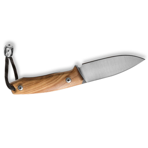 Light Brown Wooden Handle Fixed Blade Hunting Knives with Gray Wide Blade <b>Leather</b> Sheath and Black <b>Lanyard</b> for Camping - Product Image 3