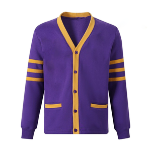 Cardigan en polaire violet à col en V Omega 2026 sur mesure, avec rayures dorées personnalisées, manches longues, vente en gros, anti-boulochage - Product Image 1