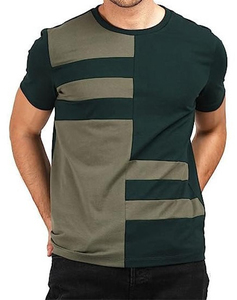 Camiseta de Manga Corta para Hombre, con Bloques de Color y Patrón Geométrico, Cuello Redondo, Corte Casual, Tejido de Punto, Largo Regular - Product Image 1